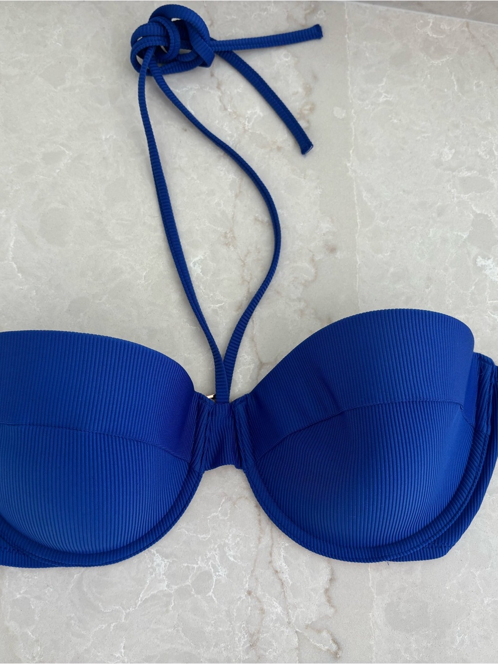 NEW Shade & Shore Ribbed Underwire Bikini Top 36D Cobalt Blue Strapless Halter